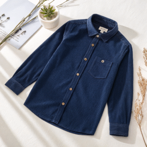 Navy Blue Corduroy Button-Up Shirt for Boys