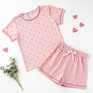 Pastel Pink Heart Print Nightwear Set