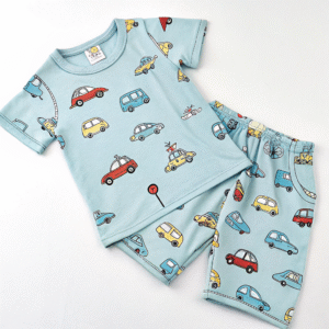 Light Blue Cartoon Car Pajama Set